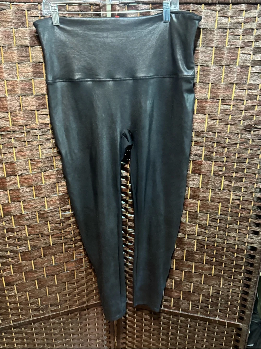 SPANX Black Shiny Faux Leather Leggings plus size